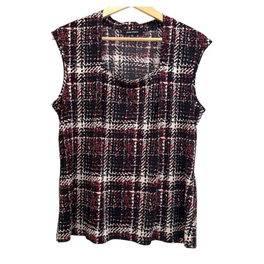 Jones Studio Black Red Abstract Cap Sleeve Top US XL